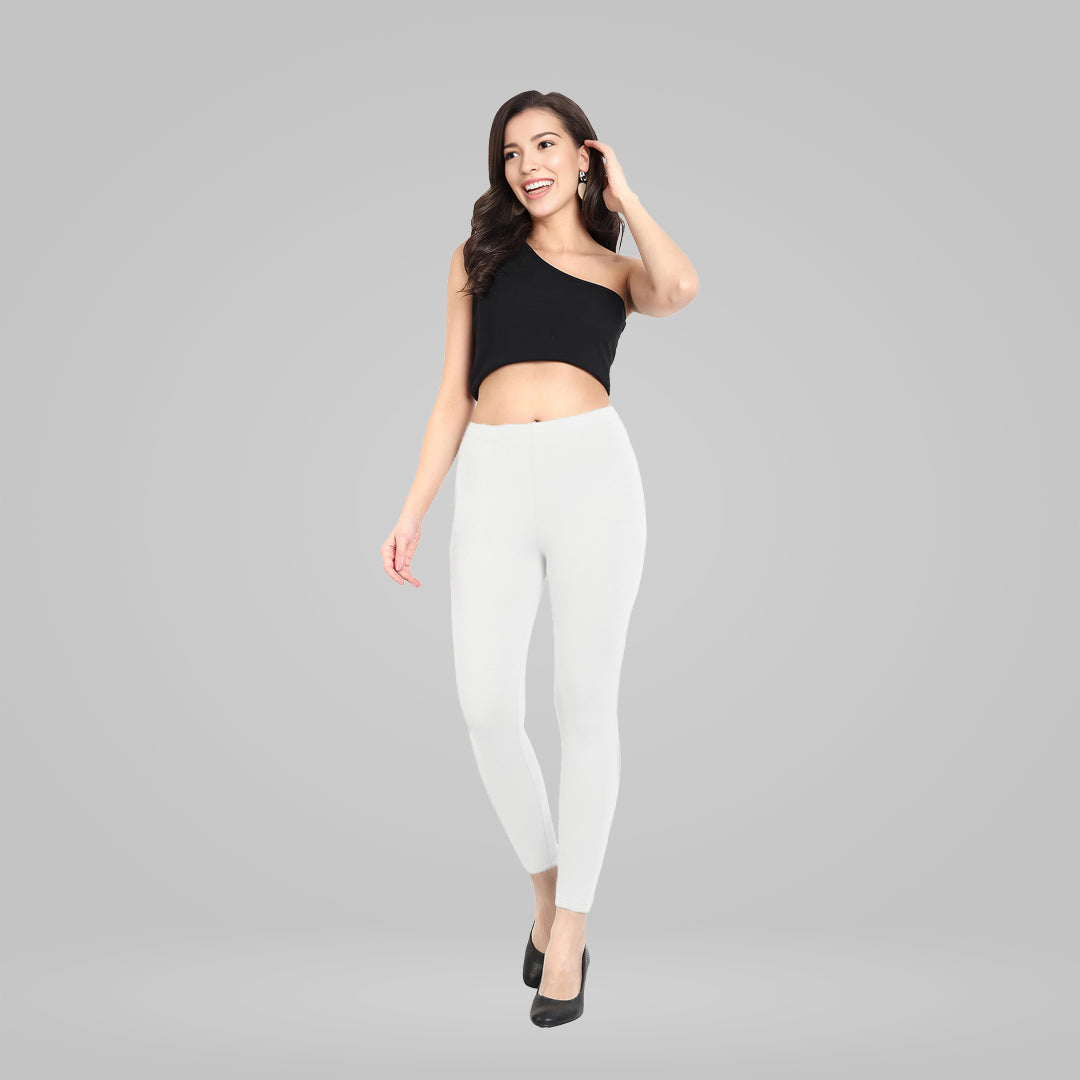 Luxurious Cotton Lycra Ankle Leggings for Women White The Comforter Clothing