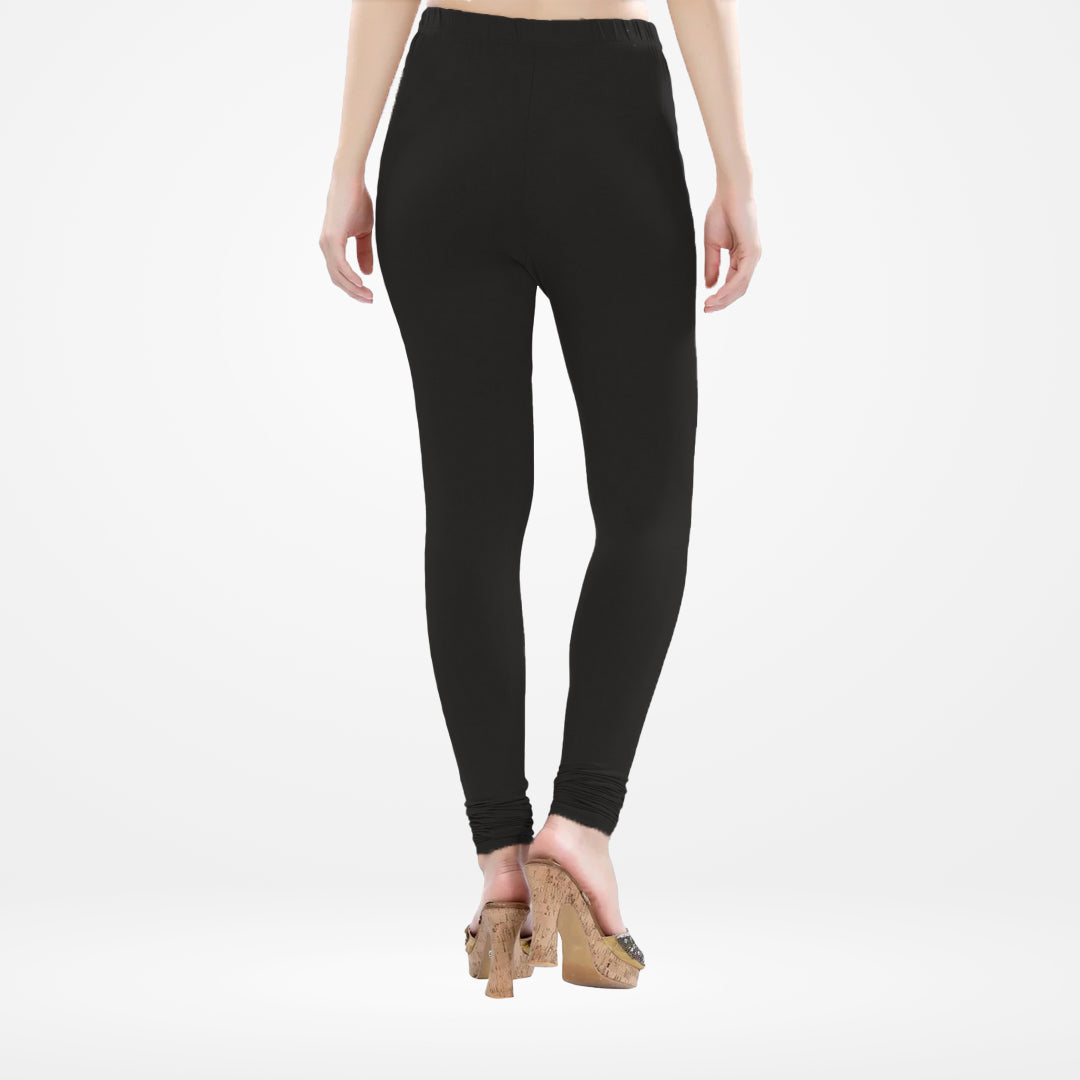 Soft and Stylish Churidar Cotton Lycra Leggings for Women - Black