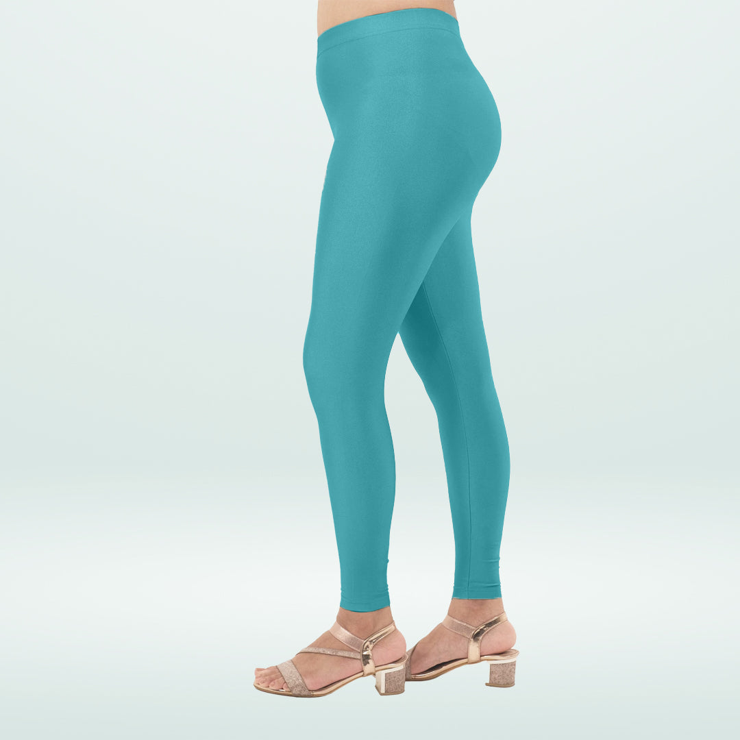 Dazzling Design Shimmer Ankle Leggings for Women - Peacock Blue