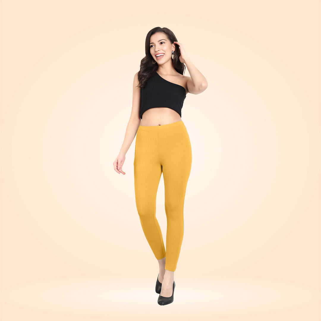 Super Soft Cotton Lycra Ankle Leggings for Women - Yellow