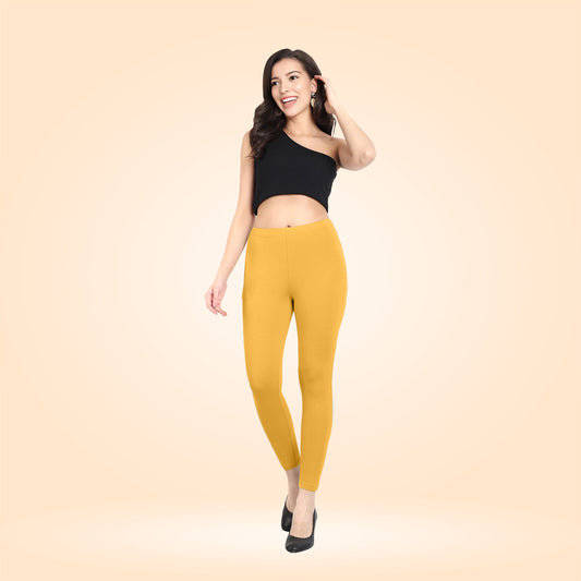 Super Soft Cotton Lycra Ankle Leggings for Women - Yellow