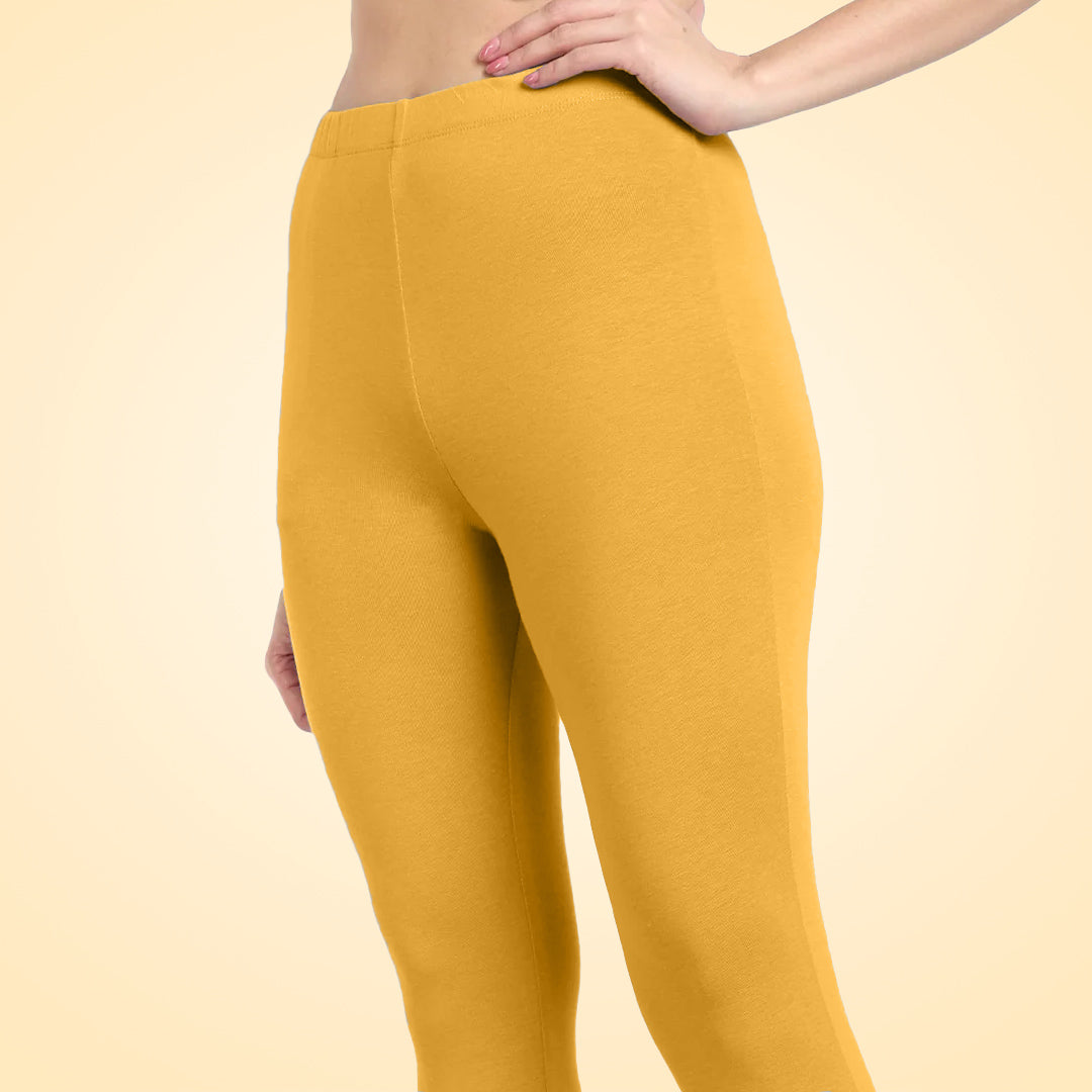 Super Soft Cotton Lycra Ankle Leggings for Women - Yellow