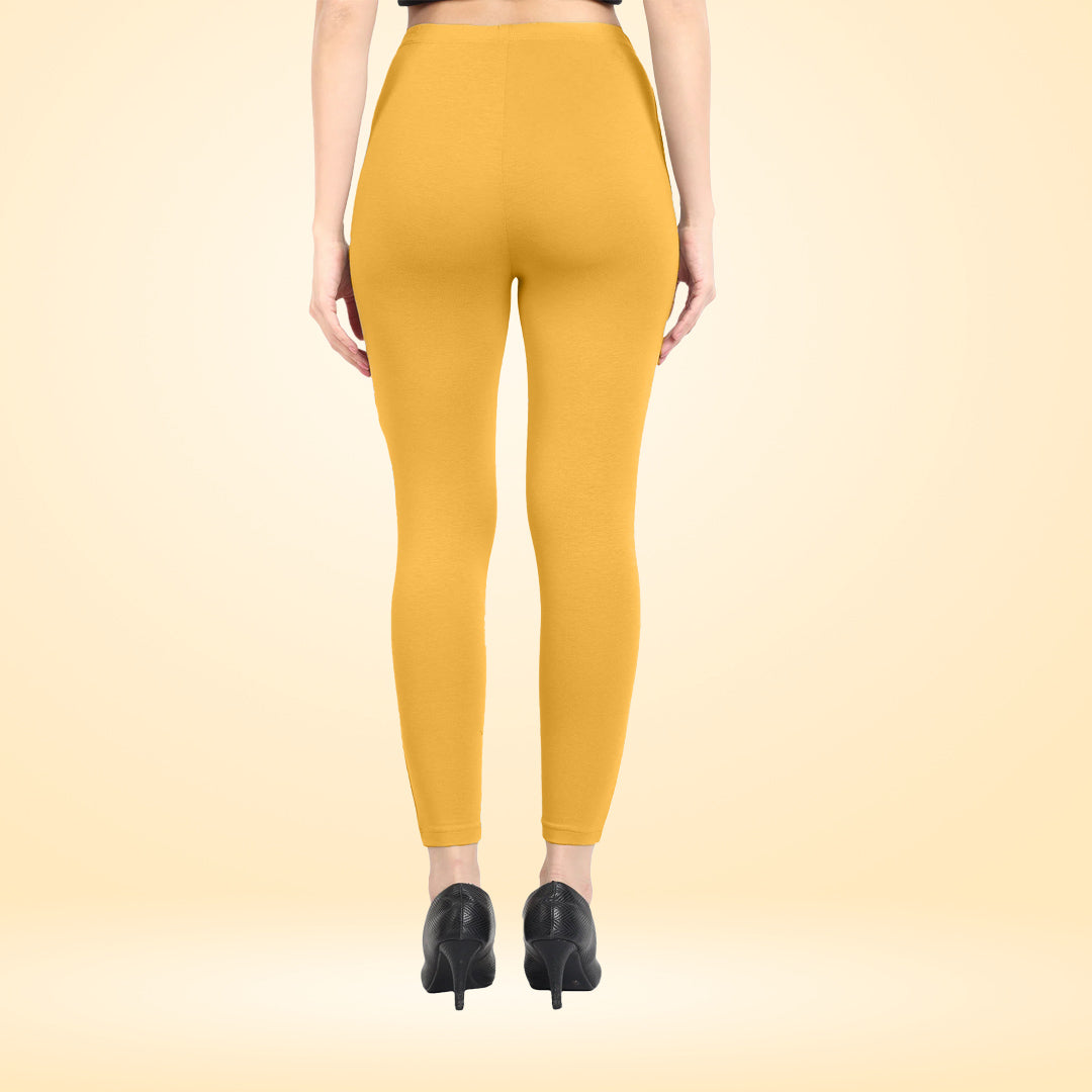 Super Soft Cotton Lycra Ankle Leggings for Women - Yellow