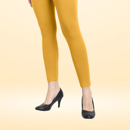 Super Soft Cotton Lycra Ankle Leggings for Women - Yellow