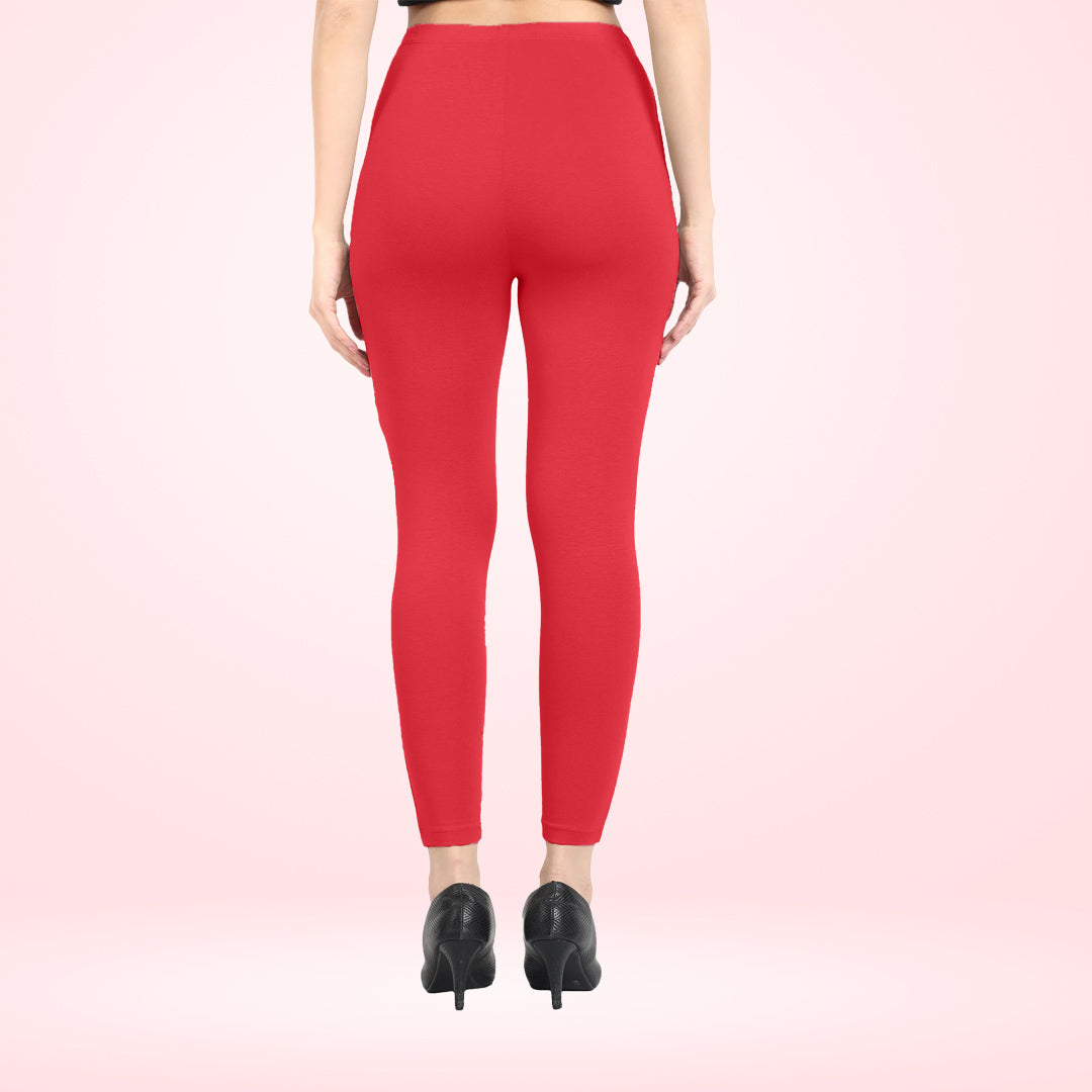 Ultra Comfortable Cotton Lycra Ankle Leggings for Women - Red