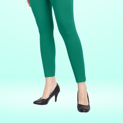 Premium Cotton Lycra Ankle-Length Leggings for Women - Lt. Rama Green