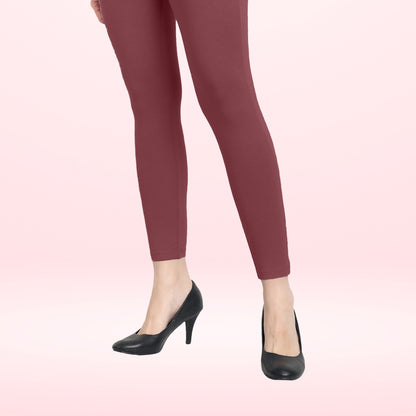 Premium Cotton Lycra Ankle-Length Leggings for Women - Maroon