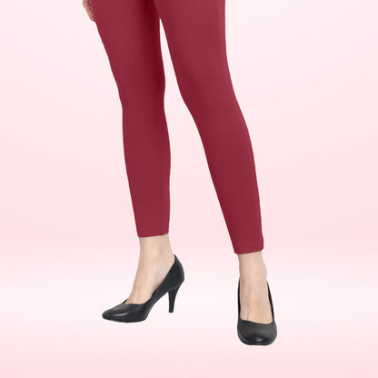 Premium Cotton Lycra Ankle-Length Leggings for Women - Red Maroon