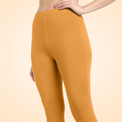 Luxurious Cotton Lycra Ankle Leggings for Women - Mustard Yellow