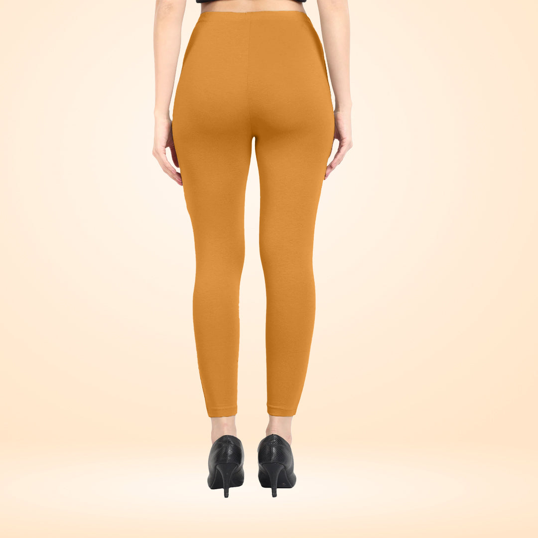 Luxurious Cotton Lycra Ankle Leggings for Women - Mustard Yellow