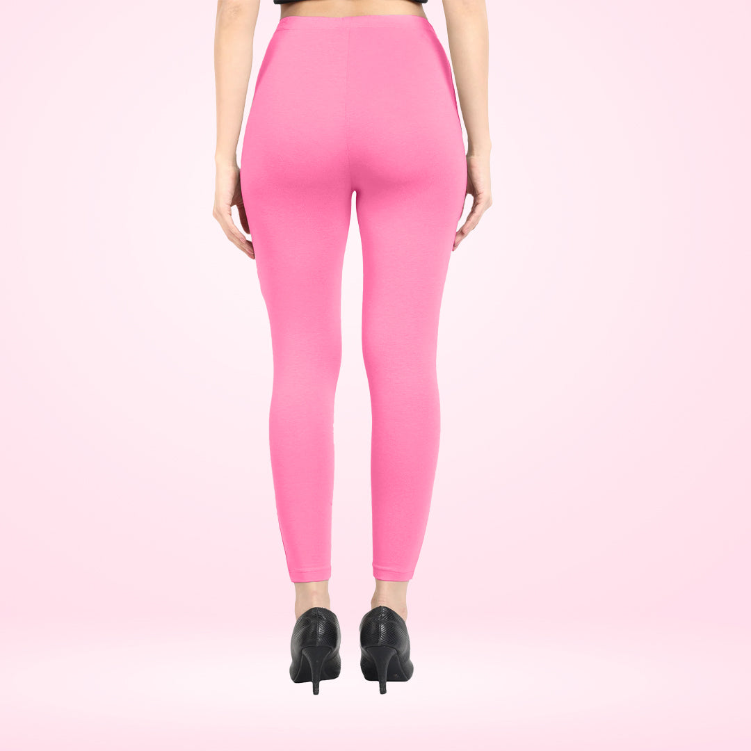 Soft and Stretchy Cotton Lycra Ankle Leggings for Women - Light Pink