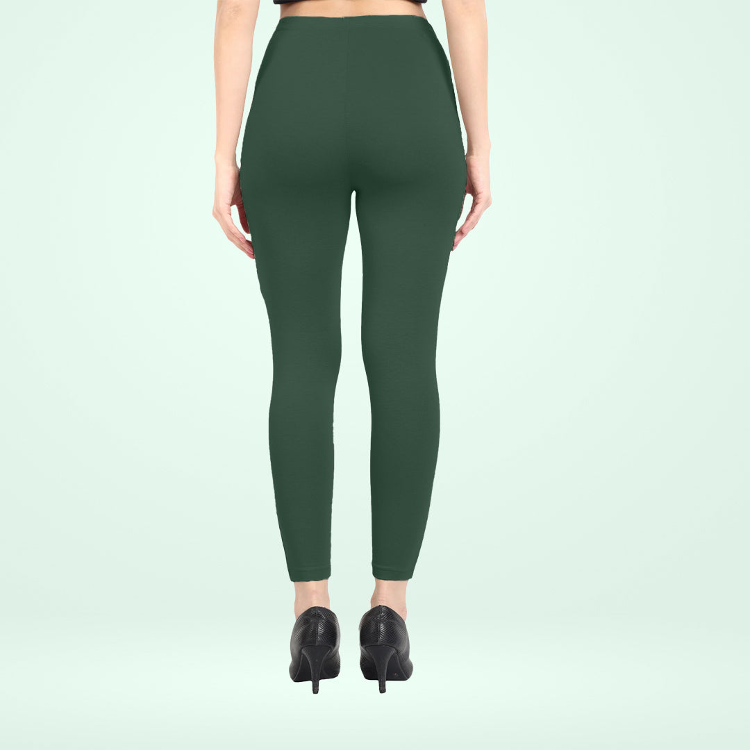 Super Soft Cotton Lycra Ankle Leggings for Women - Bottle Green