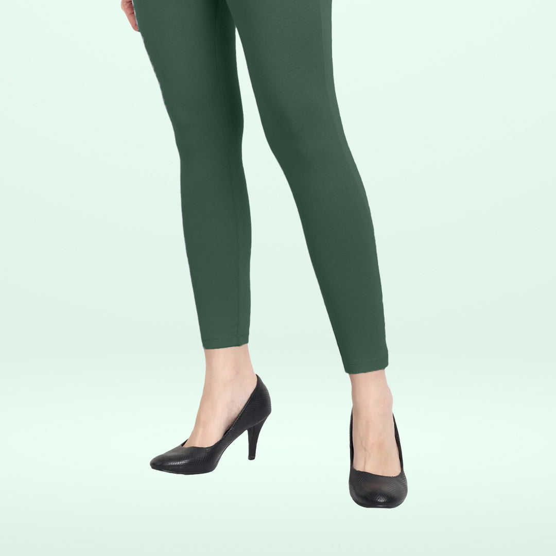 Super Soft Cotton Lycra Ankle Leggings for Women - Bottle Green