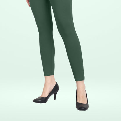 Super Soft Cotton Lycra Ankle Leggings for Women - Bottle Green