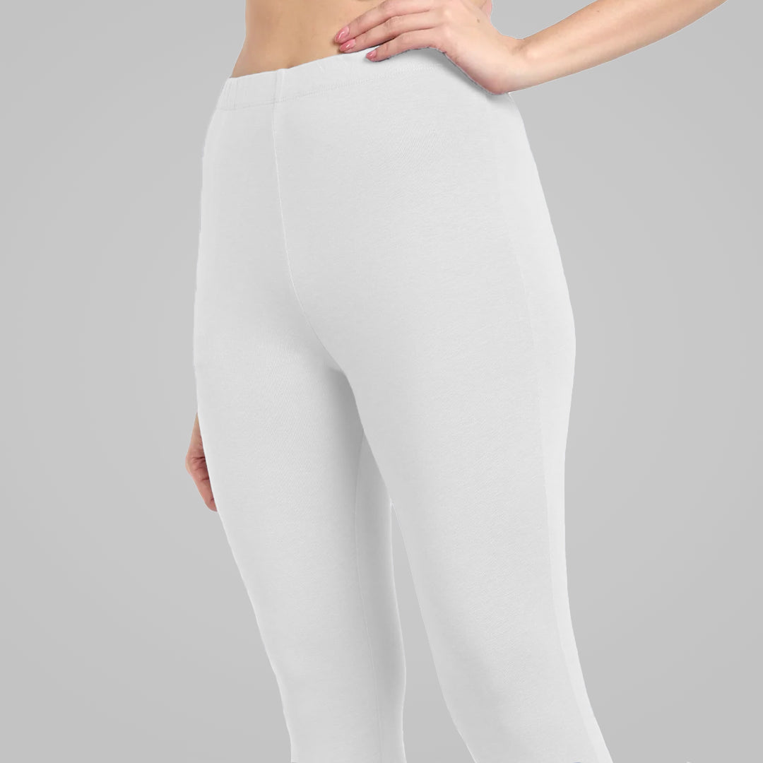 Luxurious Cotton Lycra Ankle Leggings for Women White The Comforter Clothing