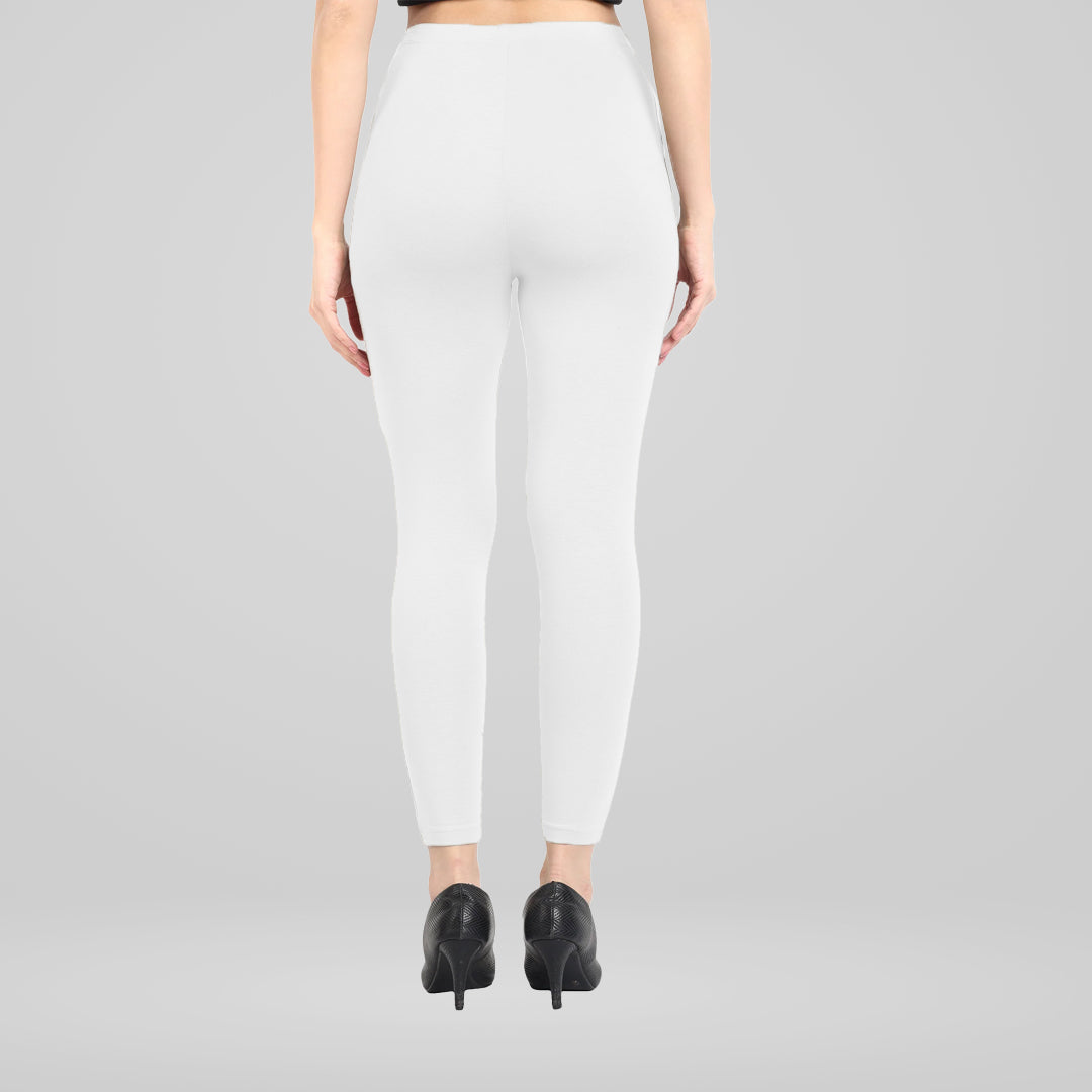 Luxurious Cotton Lycra Ankle Leggings for Women - White