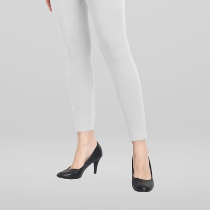 Luxurious Cotton Lycra Ankle Leggings for Women - White