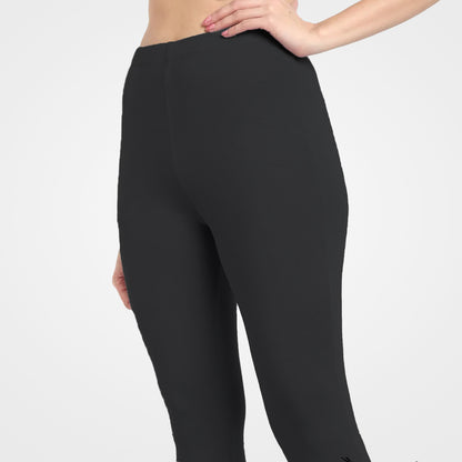 Soft and Stretchy Cotton Lycra Ankle Leggings for Women - Black