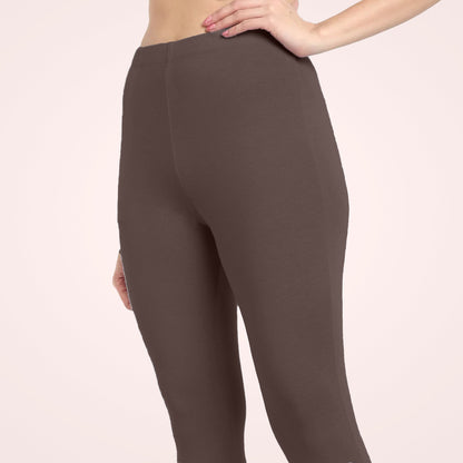 Super Soft Cotton Lycra Ankle Leggings for Women - Brown