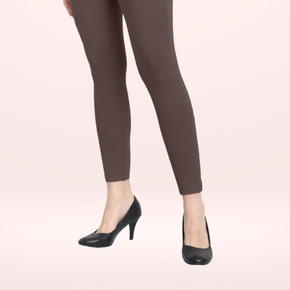 Super Soft Cotton Lycra Ankle Leggings for Women - Brown