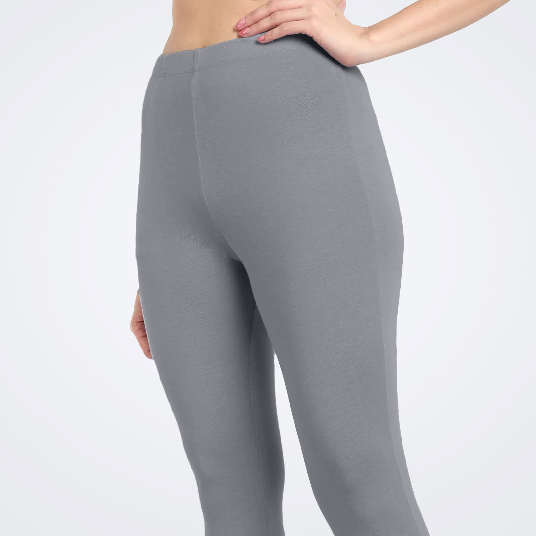 Soft and Stretchy Cotton Lycra Ankle Leggings for Women - Stone Gray