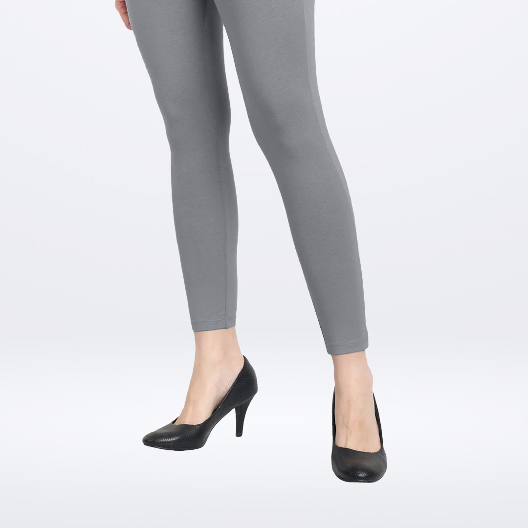 Soft and Stretchy Cotton Lycra Ankle Leggings for Women - Stone Gray