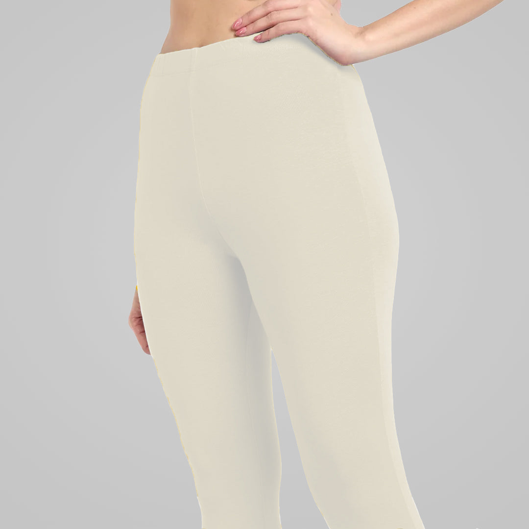 Super Soft Cotton Lycra Ankle Leggings for Women - Off White