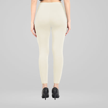 Super Soft Cotton Lycra Ankle Leggings for Women - Off White