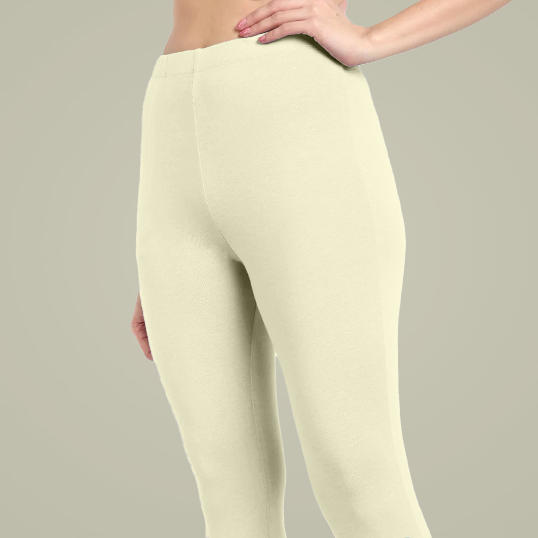 Premium Cotton Lycra Ankle Length Leggings for Women Cream The Comforter Clothing