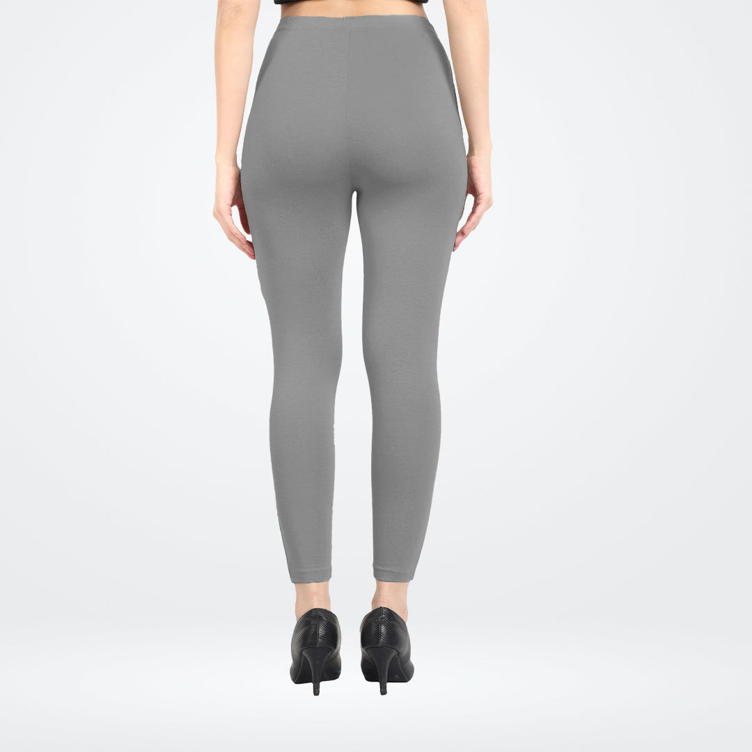 Soft and Stretchy Cotton Lycra Ankle Leggings for Women - Gray