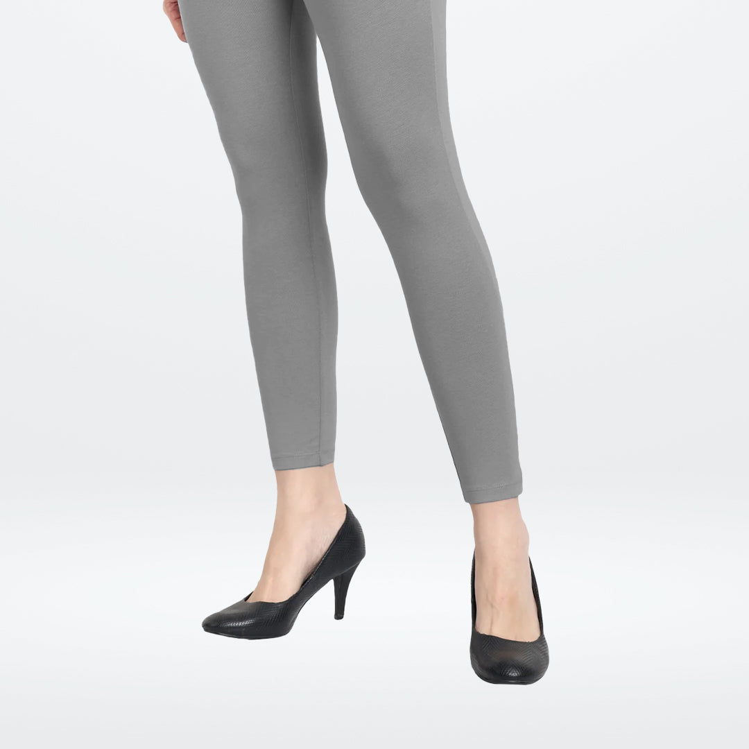 Soft and Stretchy Cotton Lycra Ankle Leggings for Women - Gray