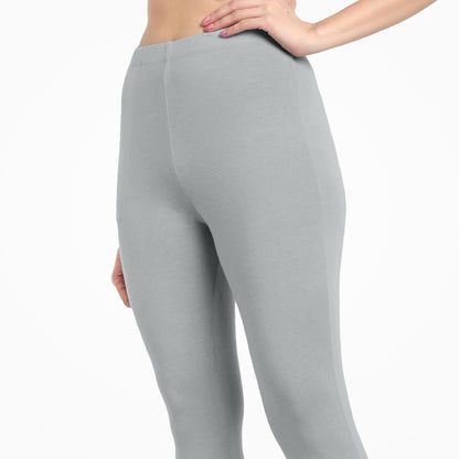 Soft and Stretchy Cotton Lycra Ankle Leggings for Women - Silver Gray