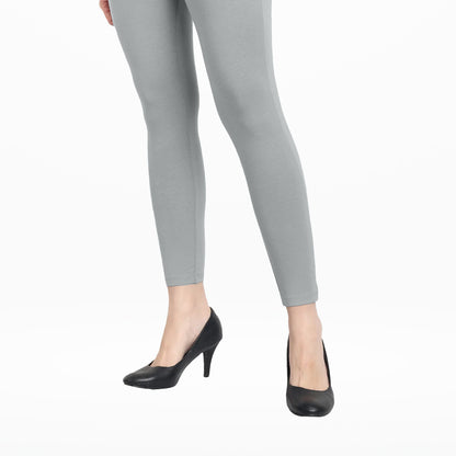 Soft and Stretchy Cotton Lycra Ankle Leggings for Women - Silver Gray