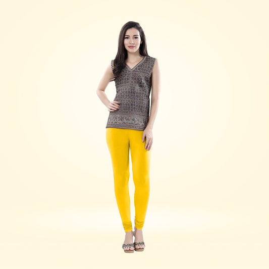 Ultra Comfy Cotton Lycra Churidar Leggings for Women - Yellow