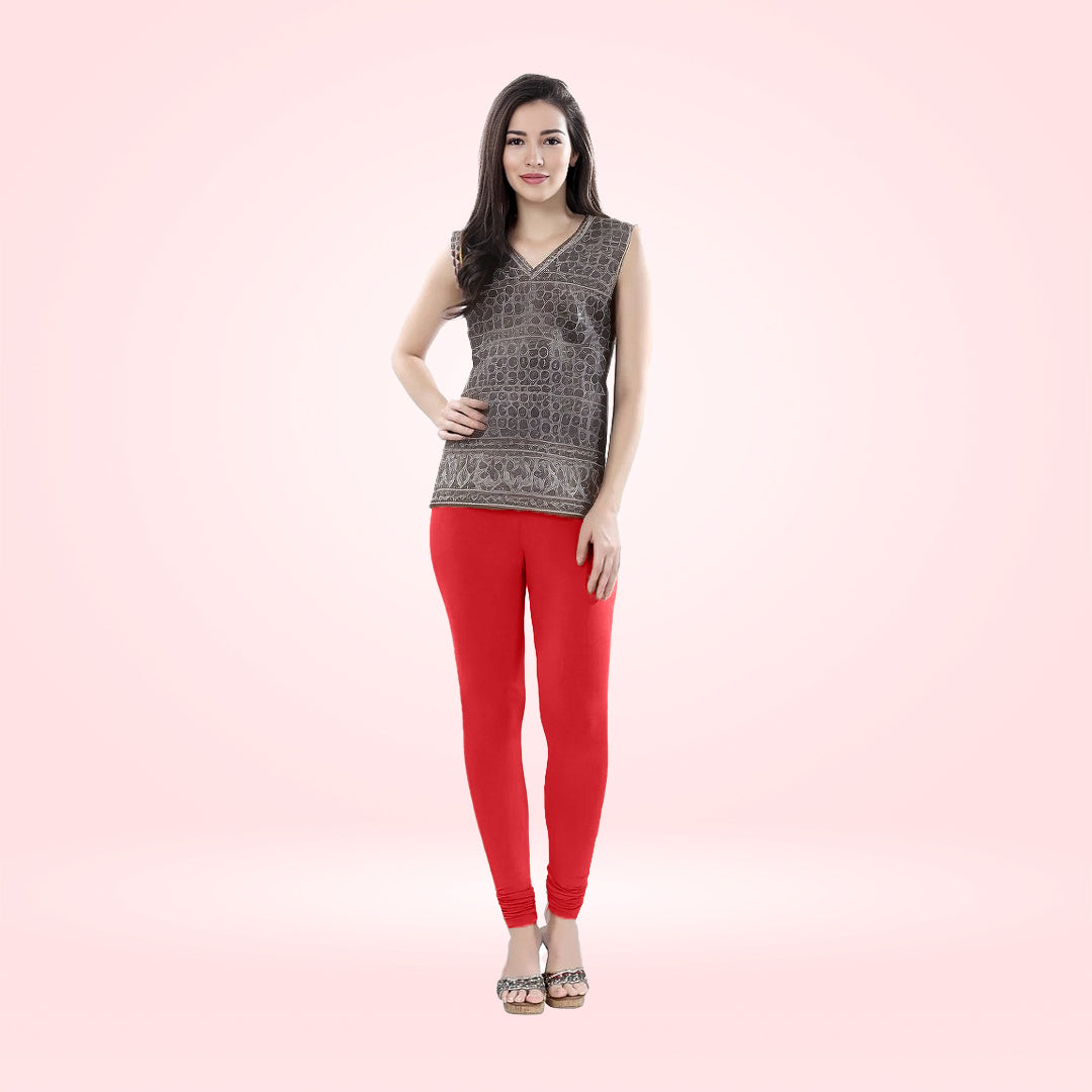 Premium Quality Churidar Cotton Lycra Leggings for Women - Red