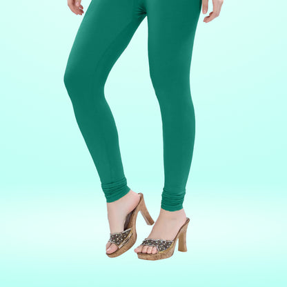 Super Stretchy Churidar Cotton Lycra Leggings for Women - Light Rama Green