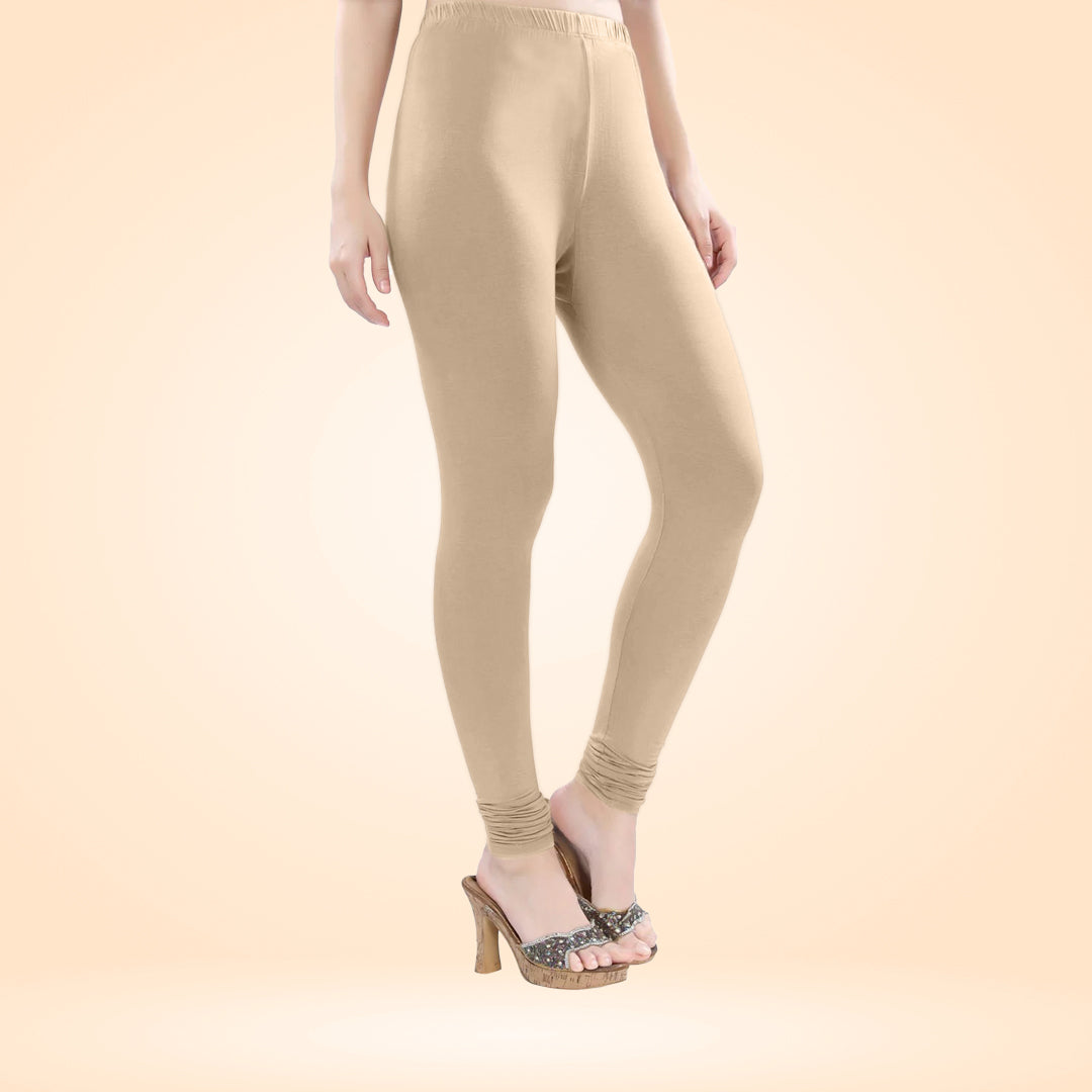 Ultra Soft and Stretchable Cotton Lycra Churidar  Leggings for Women - Skin