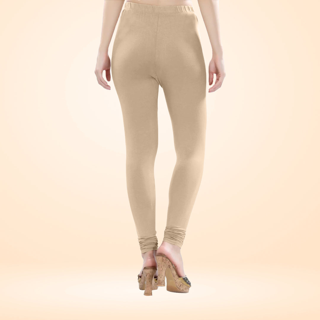 Ultra Soft and Stretchable Cotton Lycra Churidar  Leggings for Women - Skin