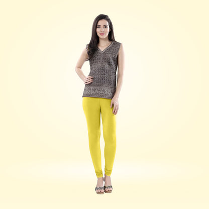 Ultra Comfy Cotton Lycra Churidar Leggings for Women - Lemon Yellow