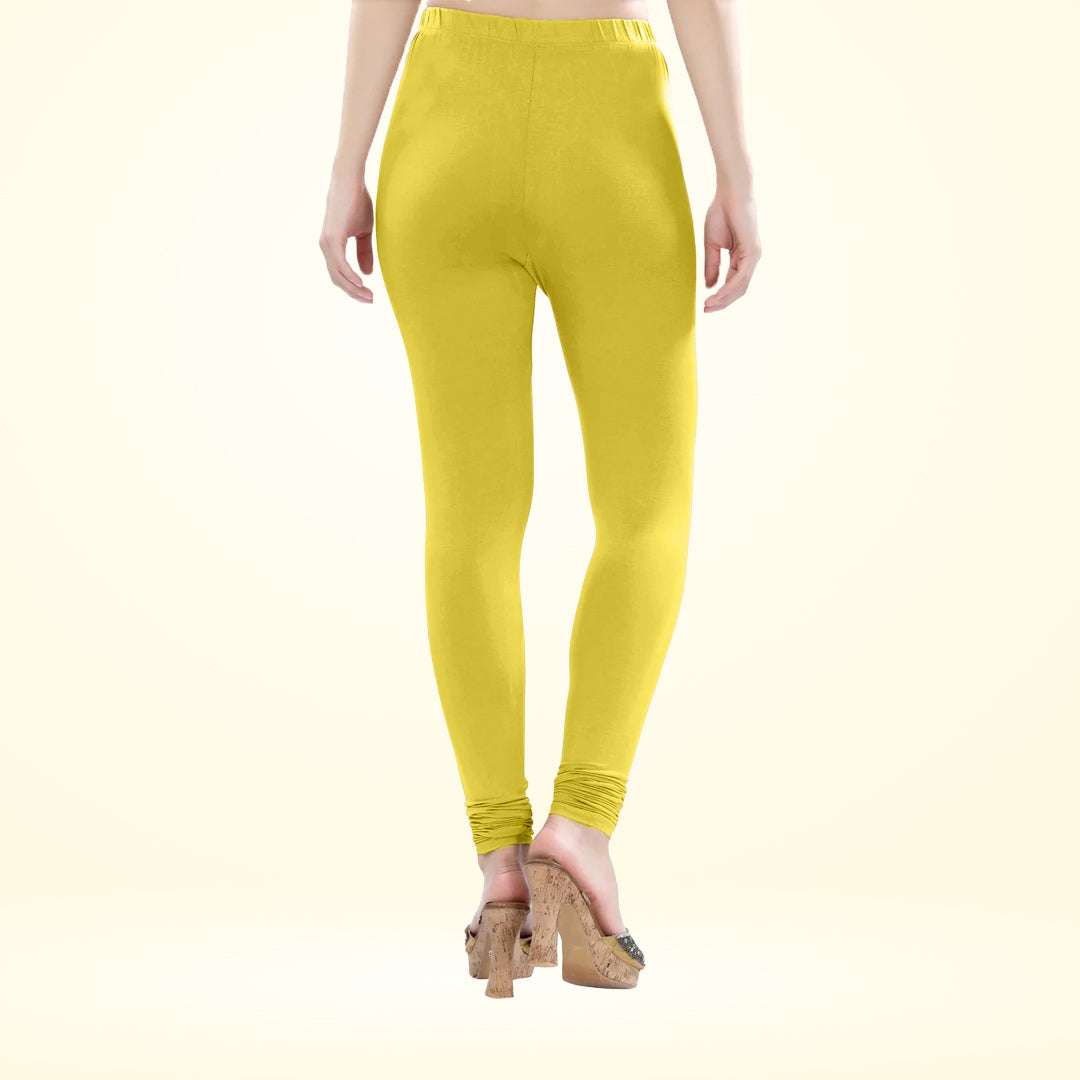 Ultra Comfy Cotton Lycra Churidar Leggings for Women - Lemon Yellow