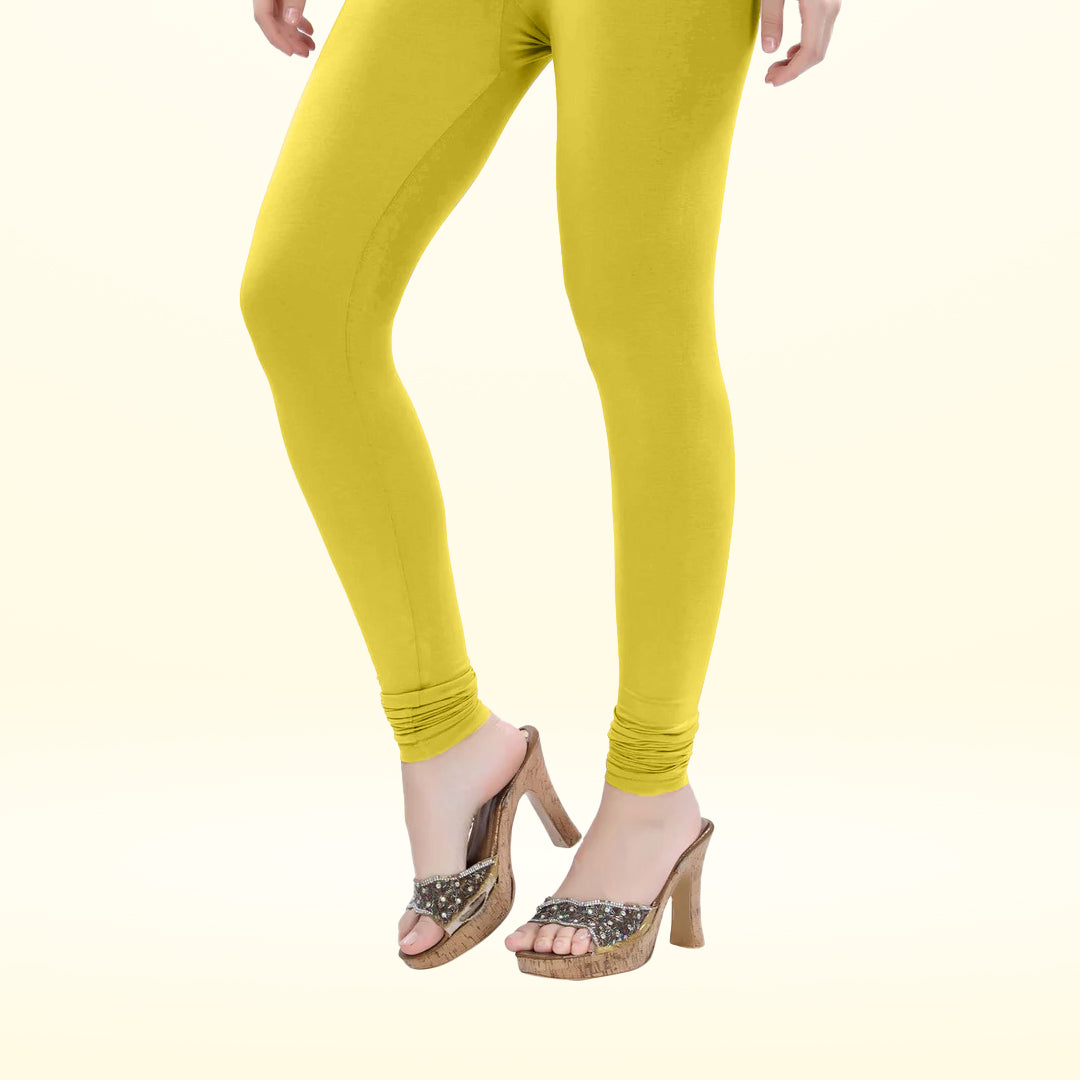 Ultra Comfy Cotton Lycra Churidar Leggings for Women - Lemon Yellow