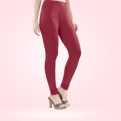 Premium Quality Churidar Cotton Lycra Leggings for Women - Red Maroon