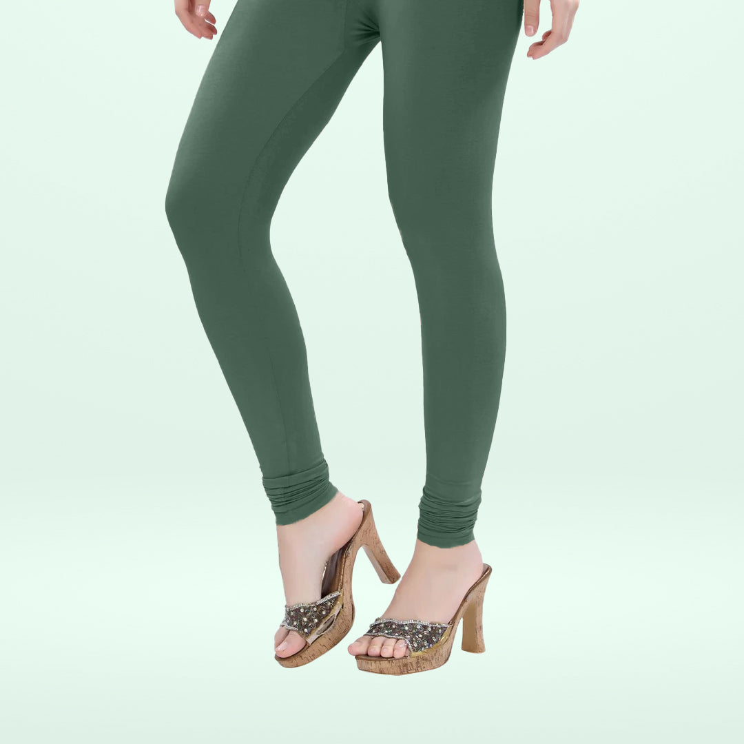 Ultra Soft and Stretchable Cotton Lycra Churidar Leggings for Women - Bottle Green