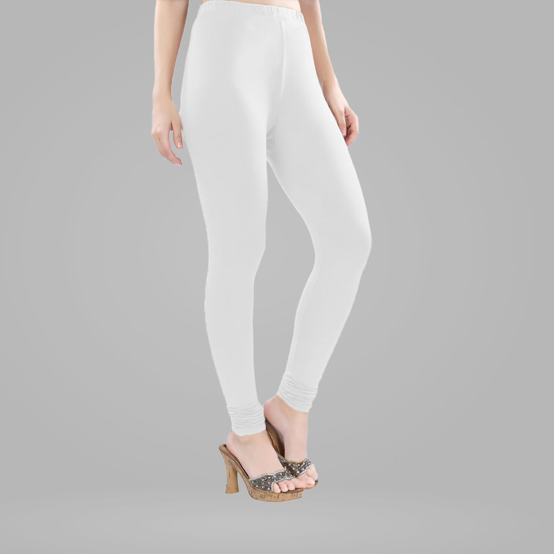 Perfect Fit Cotton Lycra Churidar Leggings for Women - White