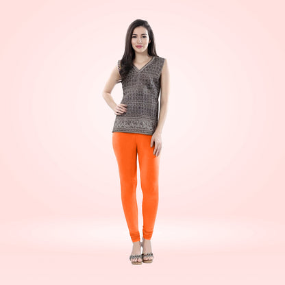 Ultra Comfy Cotton Lycra Churidar Leggings for Women - Orange