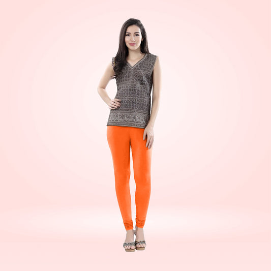 Ultra Comfy Cotton Lycra Churidar Leggings for Women - Orange