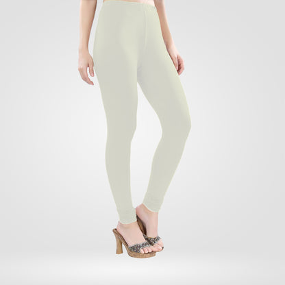 Super Stretchy Churidar Cotton Lycra Leggings for Women - Off White