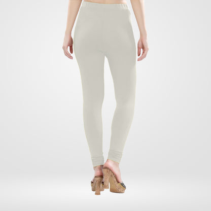 Super Stretchy Churidar Cotton Lycra Leggings for Women - Off White