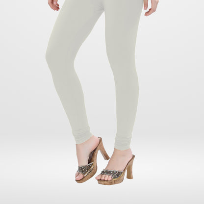 Super Stretchy Churidar Cotton Lycra Leggings for Women - Off White