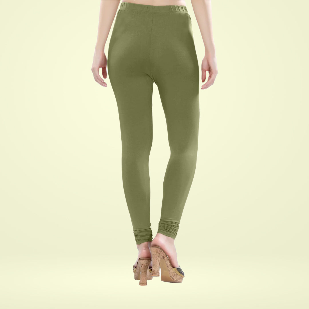 Ultra Soft and Stretchable Cotton Lycra Churidar Leggings for Women - Olive Green